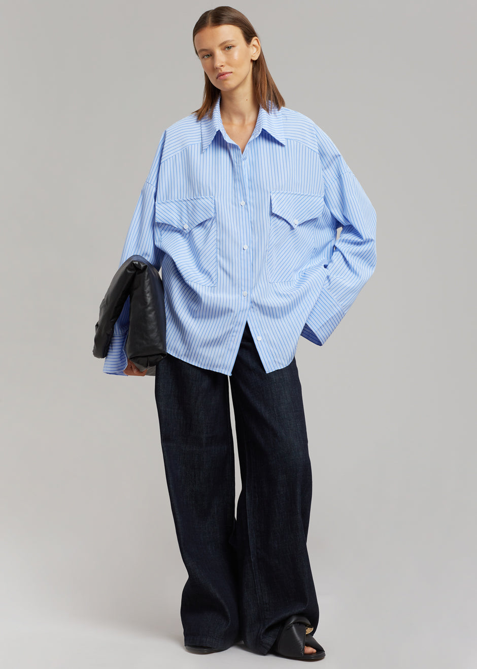 HauteParis™|Pocket Shirt -Rayures bleues