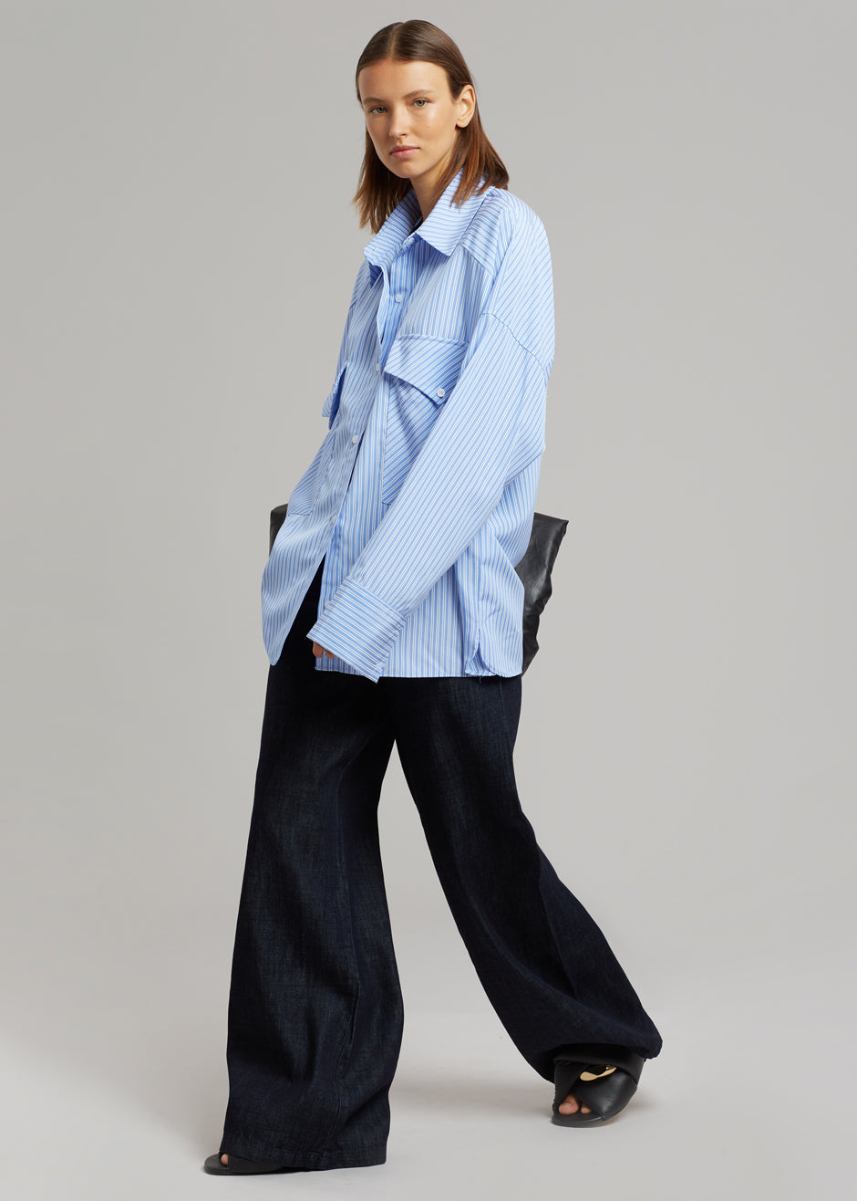 HauteParis™|Pocket Shirt -Rayures bleues