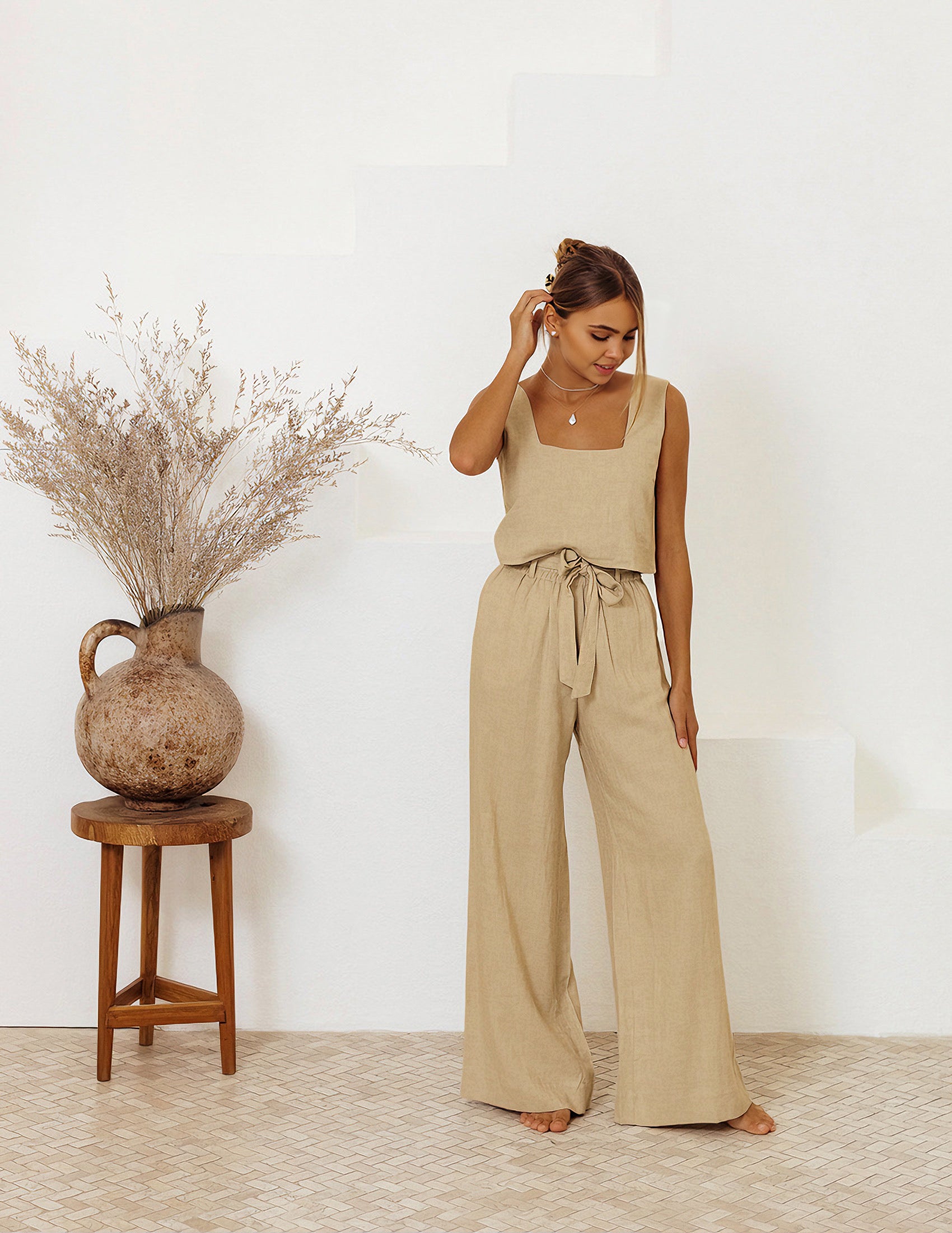 HauteParis™|Anaëlle – Ensemble en lin avec top et pantalon