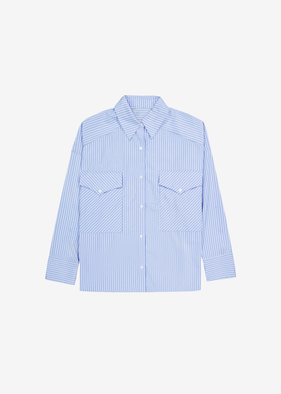 HauteParis™|Pocket Shirt -Rayures bleues