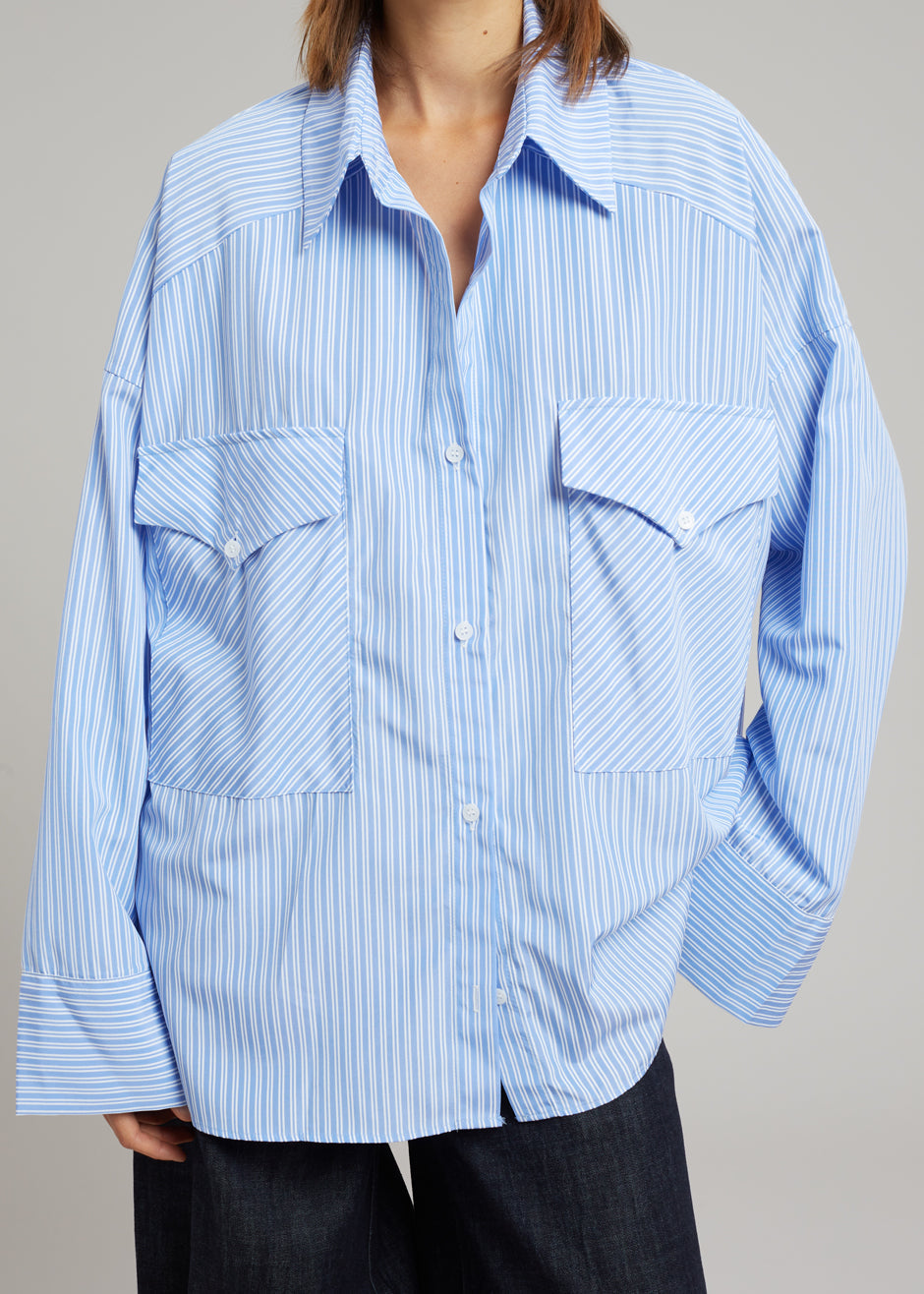 HauteParis™|Pocket Shirt -Rayures bleues