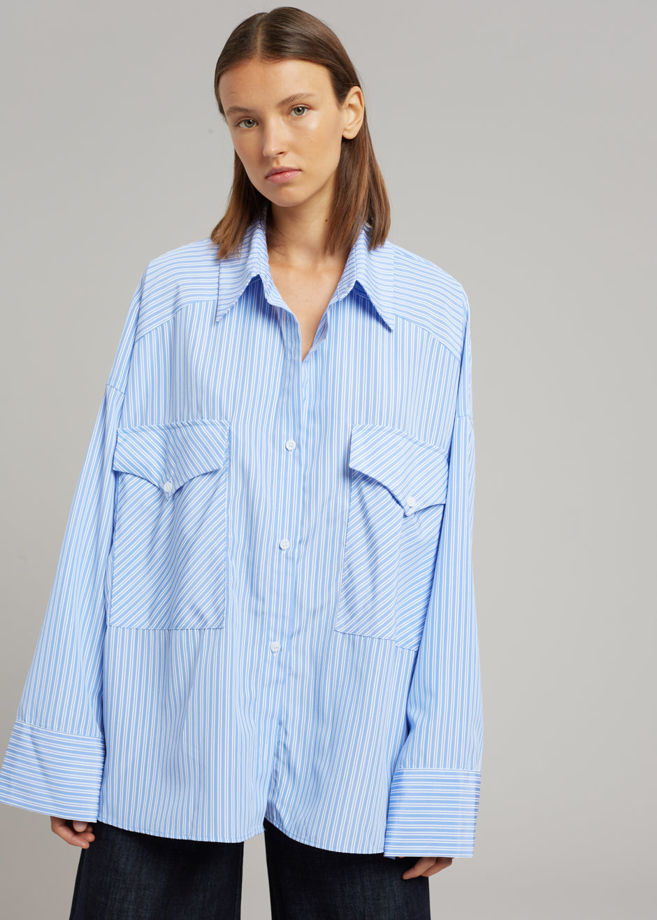 HauteParis™|Pocket Shirt -Rayures bleues