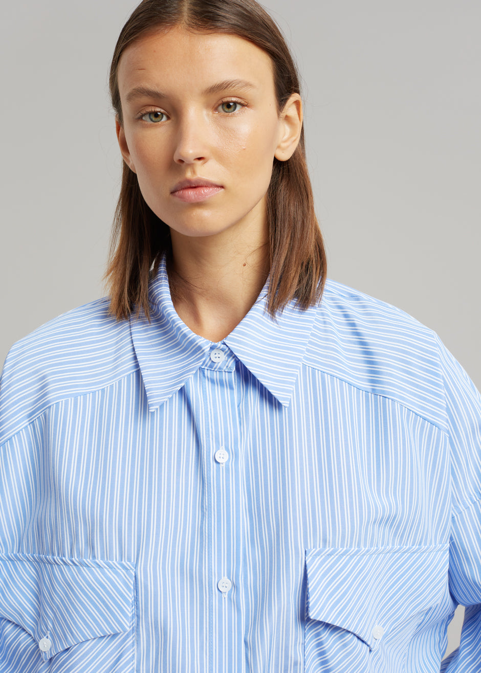 HauteParis™|Pocket Shirt -Rayures bleues